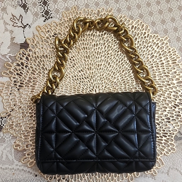 Zara black shoulder purse with heavy bronze chain NWOT - Picture 1 of 5